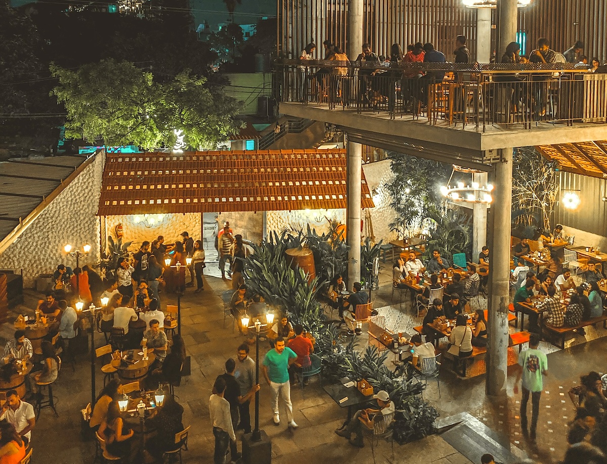 Relaxing with friends at the Bier Library in Bengaluru (Bangalore)